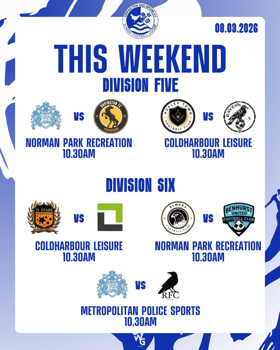 OBDSFL's tweet photo. LEAGUE FIXTURES | THIS WEEKEND
A packed Sunday of OBDSFL league football ahead with plenty of games across the divisions 👊⚽
Check out this weekend’s fixtures below ⬇️
#obdsfl https://t.co/QhKq2w9y6K