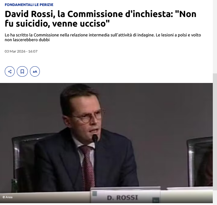 riktroiani's tweet image. #DavidRossi è stato ucciso, non si è tolto la vita. 

Lo  ha scritto la Commissione parlamentare di inchiesta nella relazione  intermedia sull'attività svolta in merito al decesso dell'ex capo  comunicazione di banca #Mps, morto il 6 marzo 2013 dopo essere  precipitato dalla