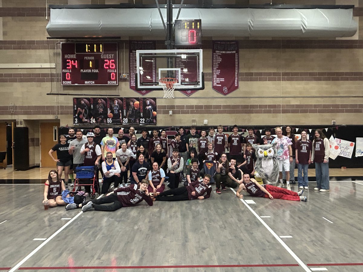 SilverCreek_HS's tweet photo. In a hard fought victory in front of the whole school, our Unified Basketball team clipped the staff’s wings! #WeekofInclusion @BuchlerStVrain @SVVSD @goSVVSD @LauraHessSVVSD https://t.co/oH5YsfVWV1