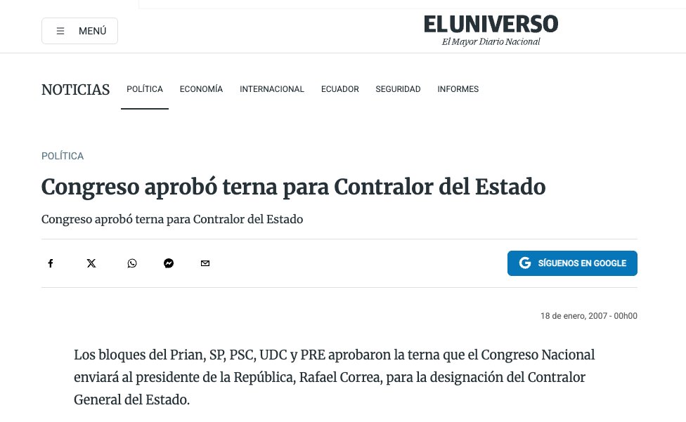 anaranjoc's tweet photo. El CPCCS no es perfecto, está lejos de serlo, sin embargo es una mejor idea que volver a la nominación política de la Asamblea. Solo como recordatorio. Polit fue nominado por el PRIAN (Alvaro Noboa) SP (Lucio Gutierrez) UDC , PRE y PSC. 
En la actualidad en teoría cualquier ecuatoriano que cumpla los requisitos puede postular para ser Fiscal, Contralor, etc. En la Asamblea es otra cosa. #Ecuador
