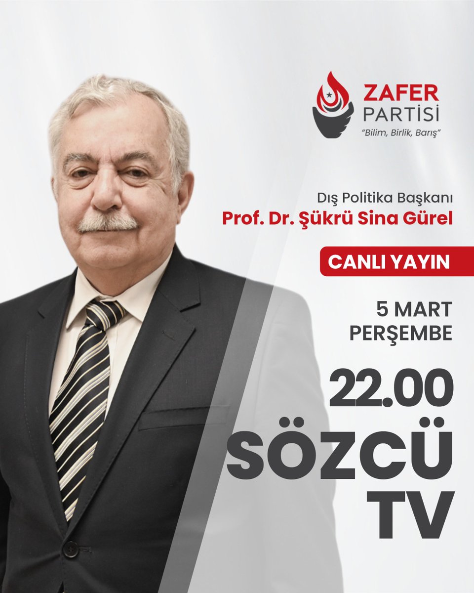Dış Politika Başkanımız Prof. Dr. Şükrü Sina Gürel, yarın (5 Mart Perşembe) saat 22.00'de Sözcü TV ekranlarında ABD,İsrail - İran Savaşı hakkında değerlendirmelerde bulunacaktır. 

🗓️ 5 Mart Perşembe
⏰ 22.00 
📺 Sözcü TV