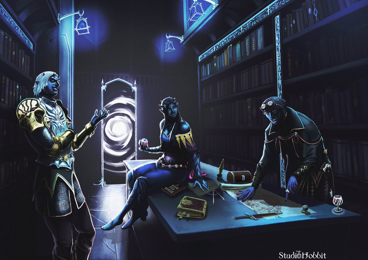 studiohobbit1's tweet photo. @CanalBrushRush Guilhermaster, eu gostaria de uma dica de como melhorar isso aqui. Os valores estão uma drog4, eu sei.  A cena era pra ser uma biblioteca iluminada só pelo espelho/portal e pelas luzinhas azuis. Eles são capetas e tal https://t.co/RUvjY83lWK