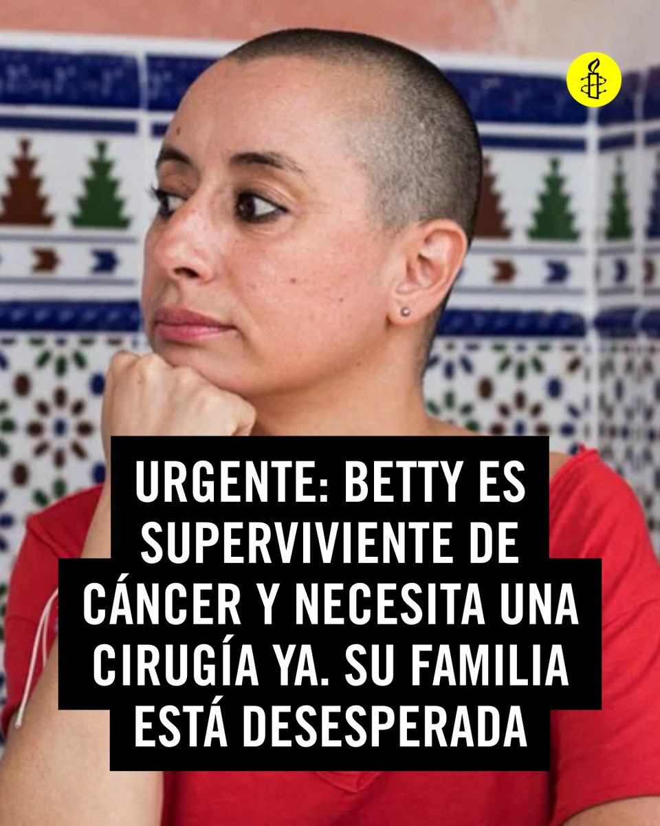 amnistiaespana's tweet photo. Llamamiento urgente. 🙏🏽Por favor, firma: https://t.co/ScI1n238F9

Betty es superviviente de cáncer. Ahora su prótesis se ha desprendido y, a pesar de permanecer en la cárcel con el brazo fracturado y requerir una cirugía de urgencia, solo le han recetado paracetamol. https://t.co/oKktsN04qs