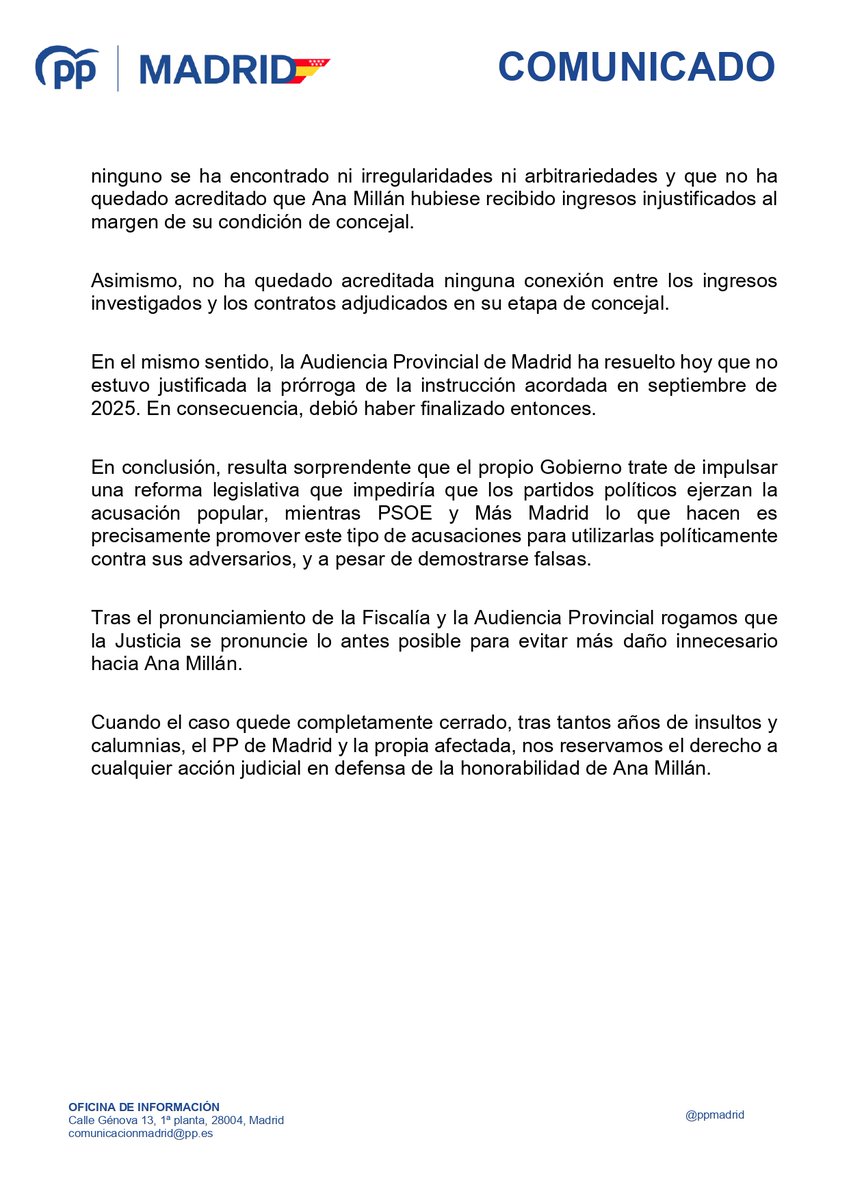 🔴 La Fiscalía pide archivar la causa contra <a href="/anamillanpp/">Ana Millán</a> tras 10 años de insultos e injurias de la izquierda. 

La Justicia debe pronunciarse lo antes posible para evitar más daño innecesario.