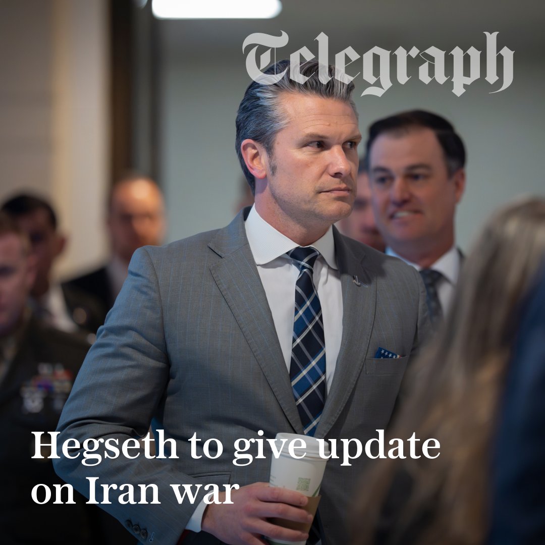 Telegraph's tweet image. 🔴 LIVE: Donald Trump’s defence secretary - Pete Hegseth - is giving an update on the Iran war amid criticism of the administration’s mixed messaging

Watch live here 👇
telegraph.co.uk/world-news/202…