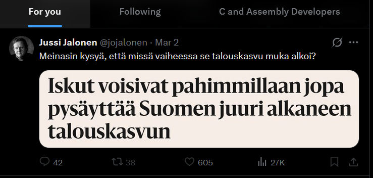 X toimii toisinaan aika erikoisesti.

Henkilö, joka on blokannut minut, voi kuitenkin tulla feedissäni vastaan.

Otan tämän sinänsä tervetulleena vastaan, koska jos en halua nähde hänen viestejä, voin itse halutessani blokata tai hiljentää takaisin.