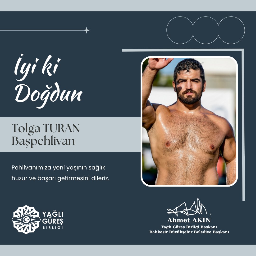 Başpehlivanımız Tolga TURAN'a yeni yaşının sağlık, huzur ve başarı getirmesini dileriz.
#YağlıGüreşBirliği
#AhmetAkın