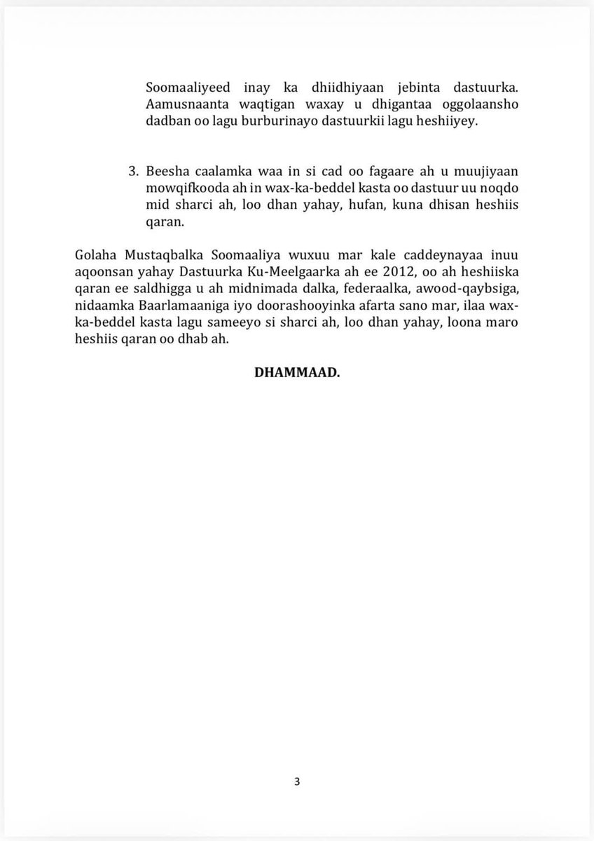MohamedHRoble's tweet photo. 𝗕𝗜𝗦𝗠𝗜𝗟𝗟𝗔𝗛
Waa ayaan darro iyo Qar iska tuurnimo in la yiraahdo waa ANSAX Dastuur aan loo marin Habraacii Saxda ahaa. https://t.co/T0yPdMepJA