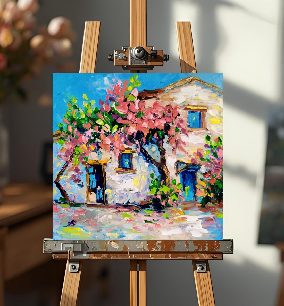Natalchechka's tweet photo. Santorini Bougainvillea #OilPainting Vibrant Greek #Seascape  Mediterranean #HomeDecor https://t.co/91PUoI7X7q