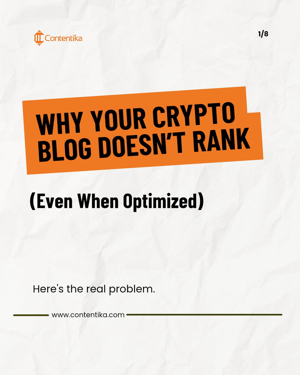 GoContentika's tweet photo. Your crypto blog isn't ranking because you're "optimizing" posts; not building authority.

Wrong intent
No structure 
No trust
No data
Slow pages

SEO is a system. Book a Foundation Sprint https://t.co/Ua5ELhyJMC 

#cryptoseo #ContentStrategy #web3marketing https://t.co/6AjszZvYlF