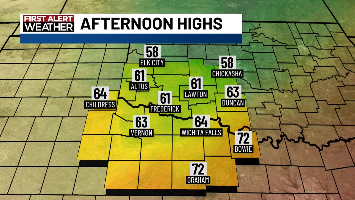 It's a cloudy start across Texoma with temperatures mostly in the upper 40s &amp; low 50s behind the cold front. Expect the winds to diminish throughout the day, as highs reach the low 60s. An isolated severe storm is possible for eastern areas this afternoon &amp; tonight.