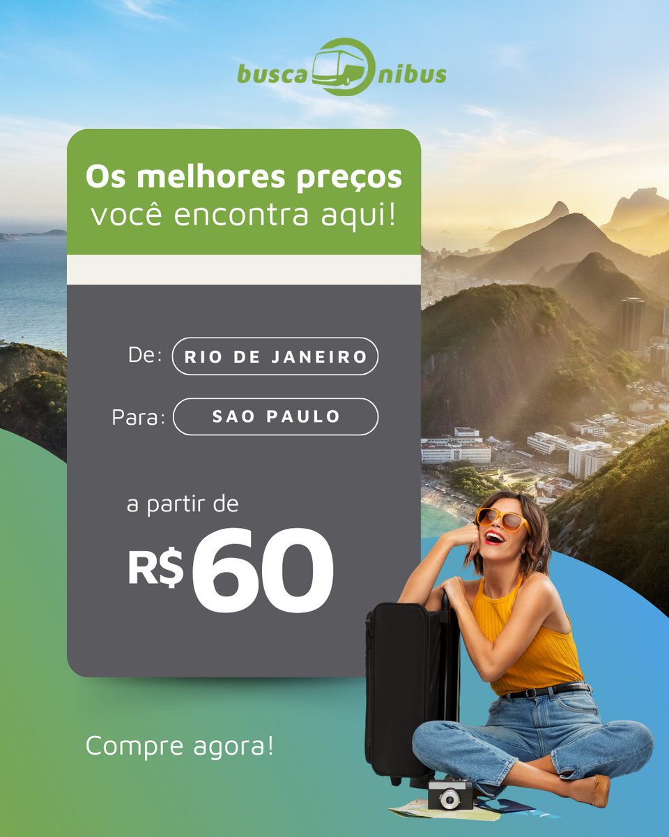 buscaonibus's tweet photo. Vai viajar no fim de semana? 👀

No @buscaonibus você encontra as melhores opções de passagens para as suas viagens! 

Não perca tempo, os valores podem variar ao longo do dia.      

Acesse o link na bio e saiba mais!🚌

#viagem #passagembarata #viajantes #passagemdeonibus https://t.co/uTmhJOrePr