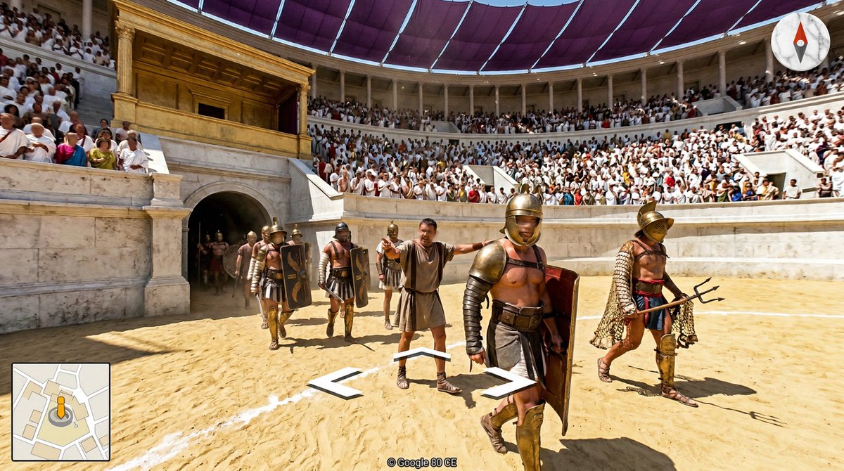 7. Gladiators entering the arena for the inaugural games, The Colosseum ...