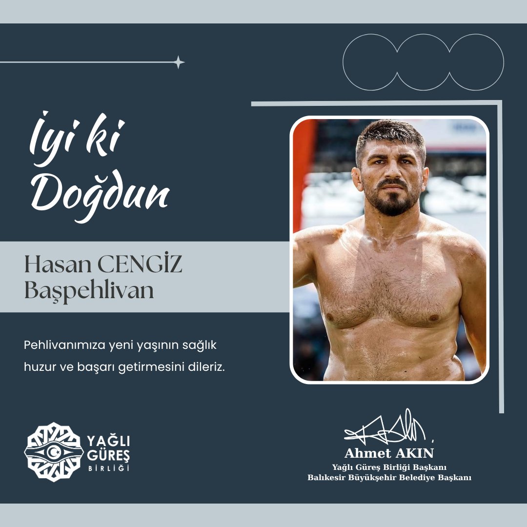Başpehlivanımız Hasan CENGİZ'e yeni yaşının sağlık, huzur ve başarı getirmesini dileriz.
#YağlıGüreşBirliği
#AhmetAkın