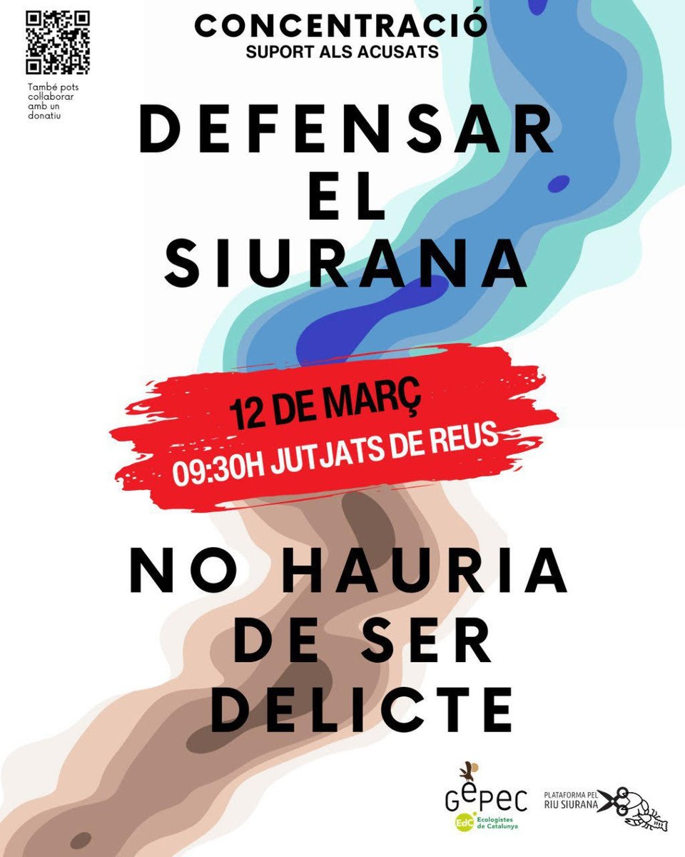 🔴Riu Siurana a judici 

🔴 Tornem a necessitar-vos

Dijous vinent M'acusen d'usurpació d'aigües i em demanen anys de presó per un acte de protesta pacífica, on vaig fer de portaveu, que va tornar per unes hores, l'aigua espoliada al riu Siurana.