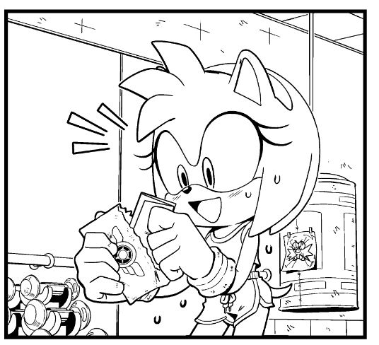 Since Sonic Crossworlds tie-in comic with IDW is out, I guess I'll share *that* Amy panel progress.

Originally, she had her hair up, but it was decided not to change her hairstyle. But her outfit got okayed, so ya win some, and you lose some.

In the end we made an amazing book!