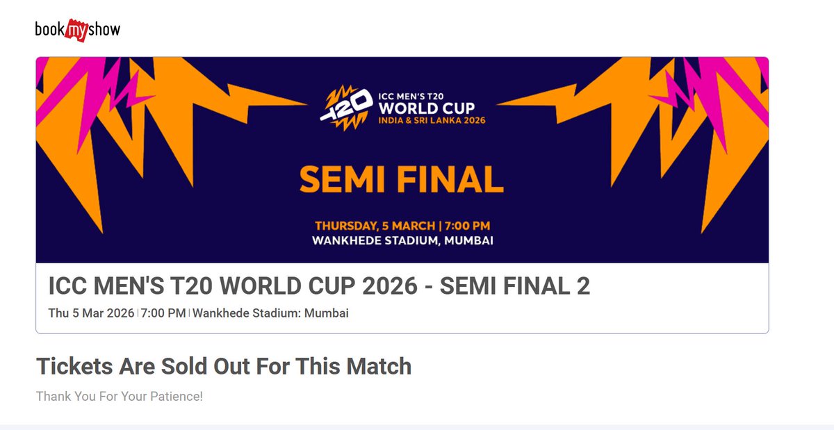 rishav1255's tweet photo. @bookmyshow Not even 500 tix, ICC needs to lowkey do these through their own sites rather than BMS. https://t.co/DXB3Vw1r0h