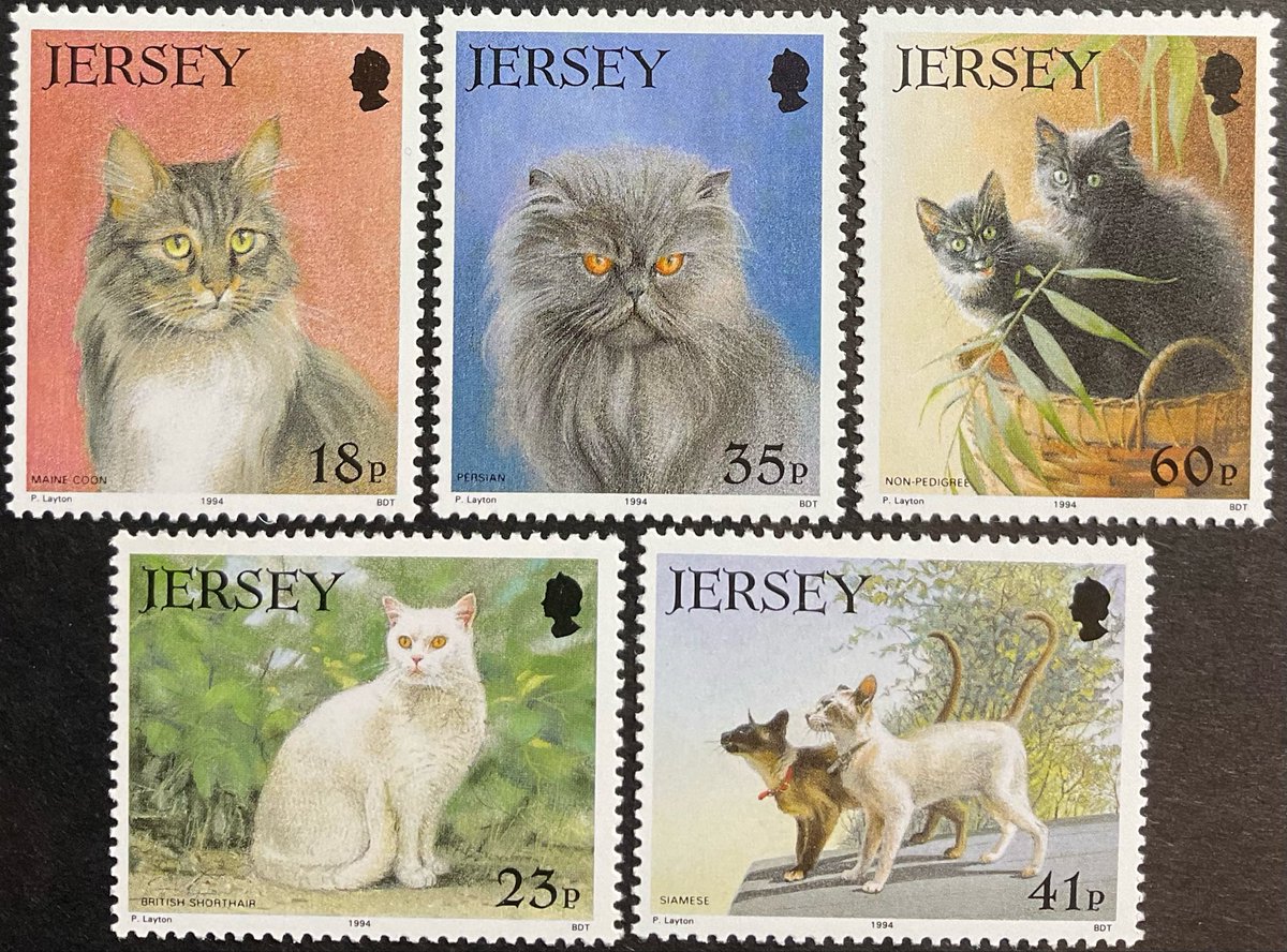 今日もジャージーの #猫切手 を取り上げてたいと思います。こちらの5種