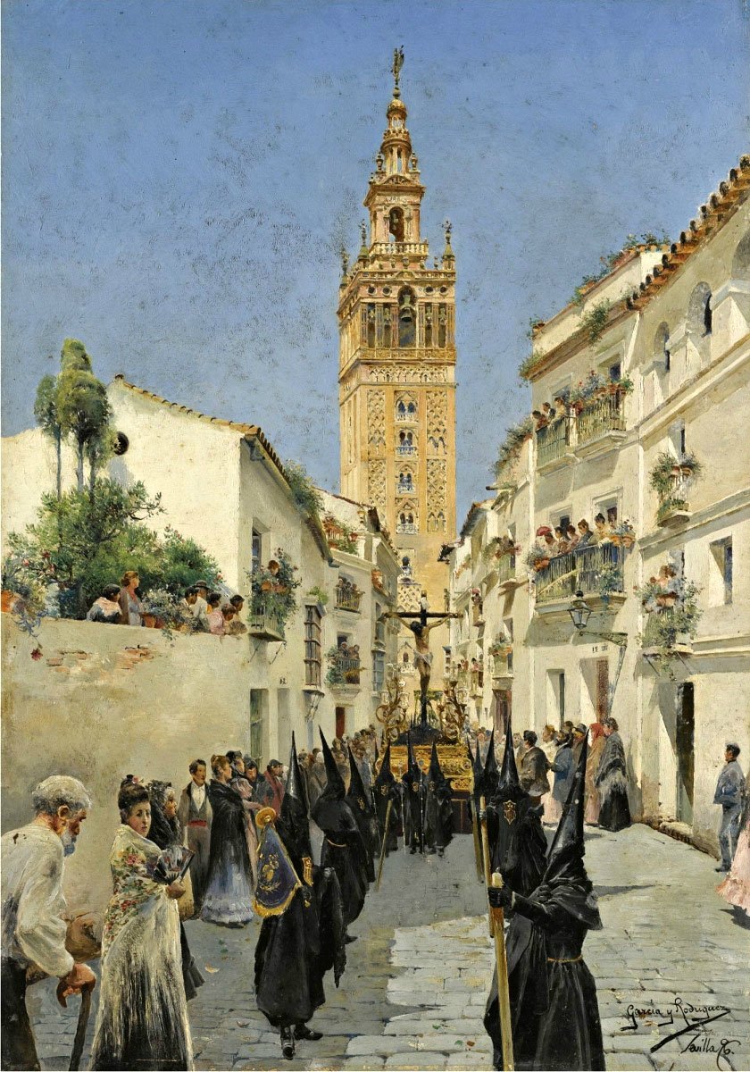 LucianoWrial's tweet photo. «Procesión de Semana Santa en la calle Mateos Gago, Sevilla» (ca. 1896), admirable lienzo del maestro Manuel García y Rodríguez. https://t.co/HyNtlA4gM8