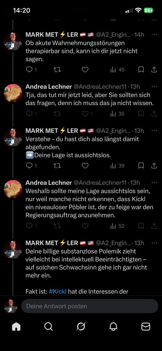 A2_Engineer's tweet photo. @AndreaLechner11 @herbert_kickl Andrea Lechner sondert ihren Mist ab, wird entlarvt, löscht darauf ihre Kommentare und blockiert mich. 

Typisch hirnloser Lefty 😂 https://t.co/OhNEkaPWPT