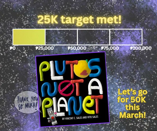 FrancesASales's tweet photo. We're a quarter on the way to Pluto.. I mean, Malaysia! 😅 Our fundraiser is blasting off to a good start. Pls buy #PlutosNotaPlanetBook, about a brave little robot that just won't quit, and help send my son to engineering camp! 😃 Click here ⤵️ https://t.co/DnsUtjFt9j https://t.co/IkAE1xI1Pn