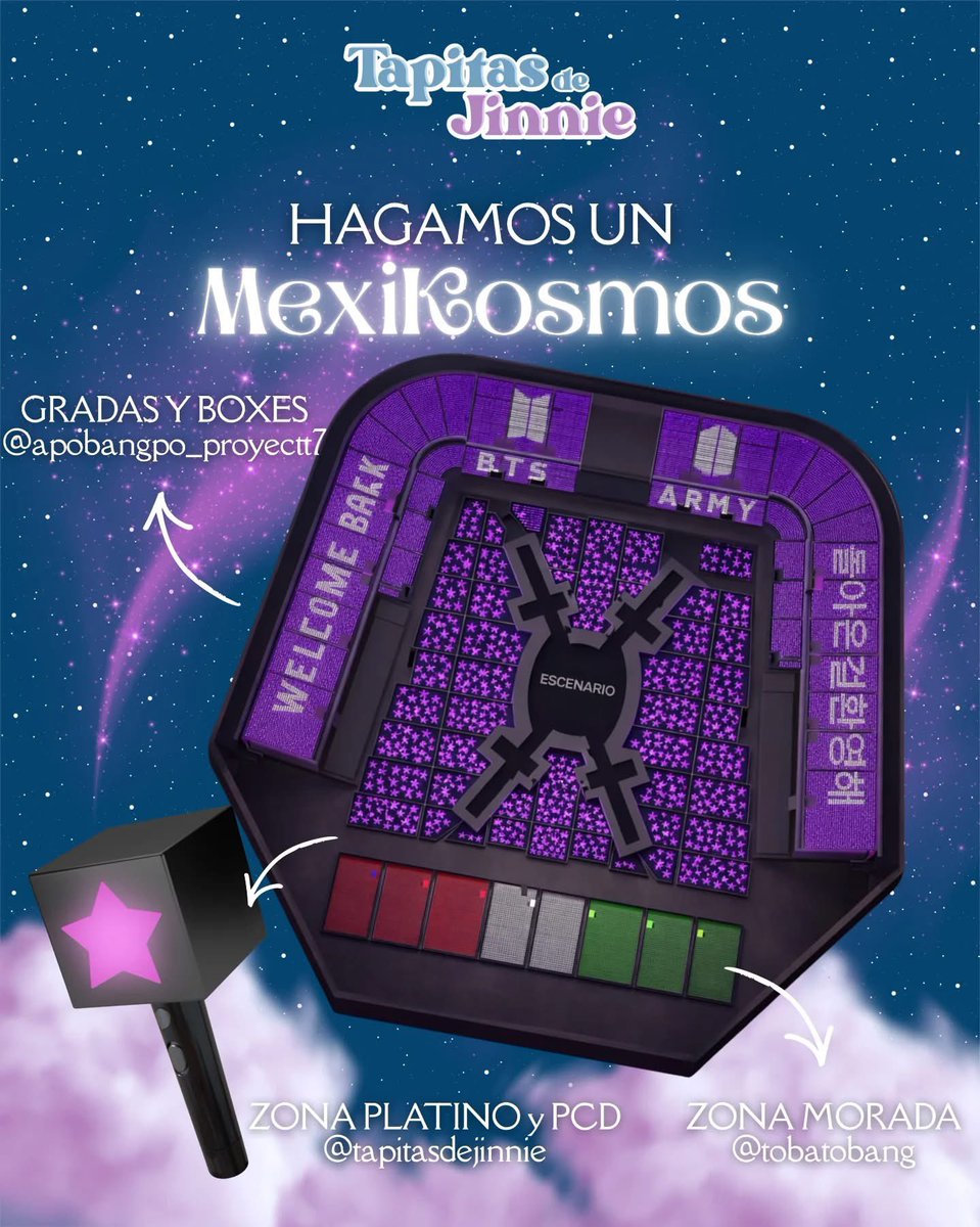 tapitasdejinnie's tweet photo. ✨ Fan Project 7 de mayo ✨

Este 7 de mayo viviremos un proyecto de iluminación en conjunto para darles la bienvenida a nuestros chicos💜

Tres bases estaremos coordinando distintas dinámicas dentro del estadio para crear un momento visual especial: https://t.co/bCtv19d6ow