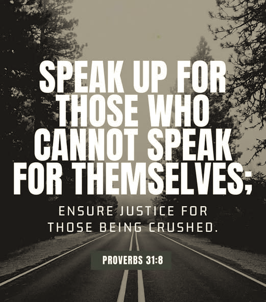 revmahoney's tweet photo. Proverbs 31:8-9--"Speak up for those who cannot speak for themselves, for the rights of all who are destitute. Speak up and judge fairly; defend the rights of the poor and needy." #BeAVoiceForTheOppressed #StandWithTheMarginalized #ChristFollower https://t.co/aUU7pUQxoL