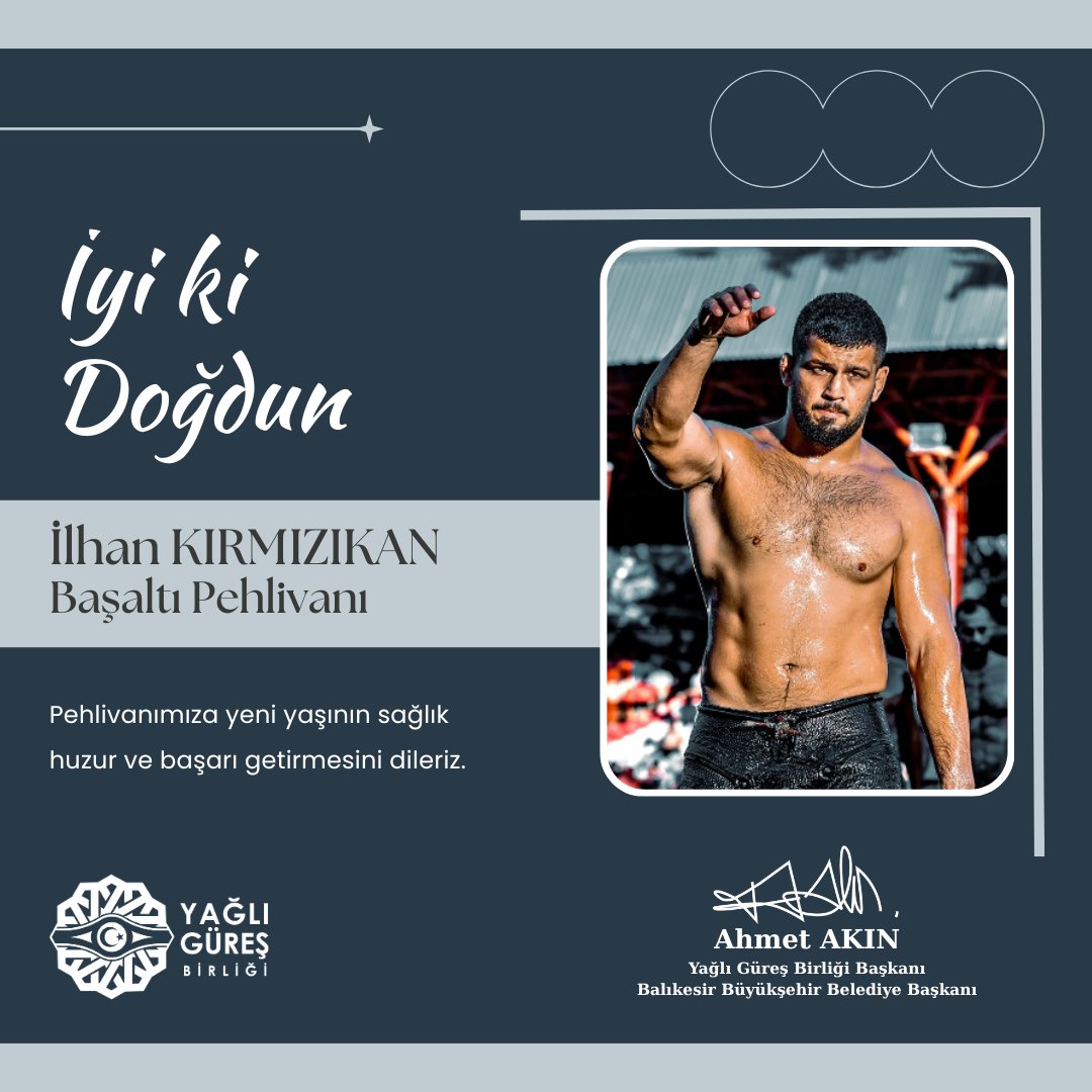 Başaltı pehlivanımız İlhan KIRMIZIKAN'ya yeni yaşının sağlık, huzur ve başarı getirmesini dileriz.
#YağlıGüreşBirliği
#AhmetAkın