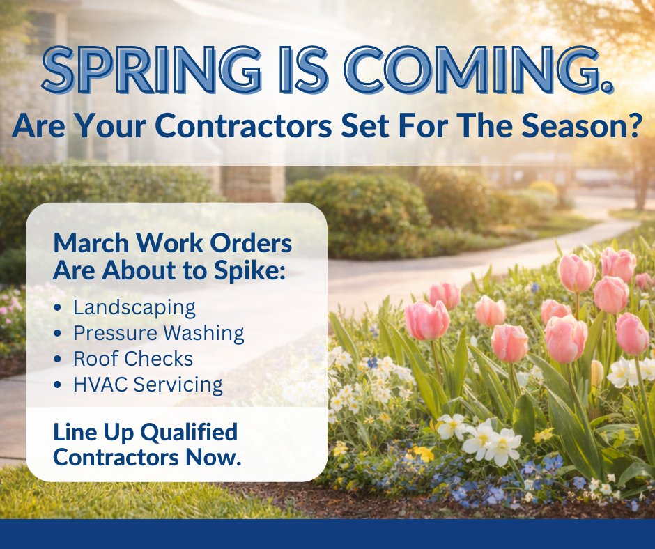 PropMngrInsider's tweet image. March is when everything starts to stack up. And if you wait too long? You’re competing with every other property manager trying to book the same contractors.

#PropertyManagement #PropertyManagers #FacilityManagement #HOAManagement