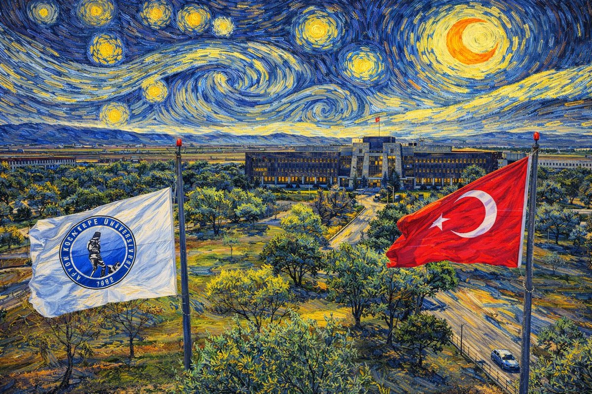 kocatepeuniv's tweet photo. 🎨✨ Kampüsümüzü Van Gogh’un gözünden görmek ister misiniz?
Yapay zekâ teknolojisini kullanarak kampüsümüzü, Vincent van Gogh’un büyüleyici fırça darbeleri ve ikonik renk paletiyle yeniden hayal ettik. 🌌💛

Gökyüzündeki hareketli dokular, ışığın dansı ve mimarimizin sanatla buluştuğu bu özel çalışma; teknoloji ile sanatın ilham verici uyumunu gözler önüne seriyor.

@Karakas1969
#AfyonKocatepeÜniversitesi