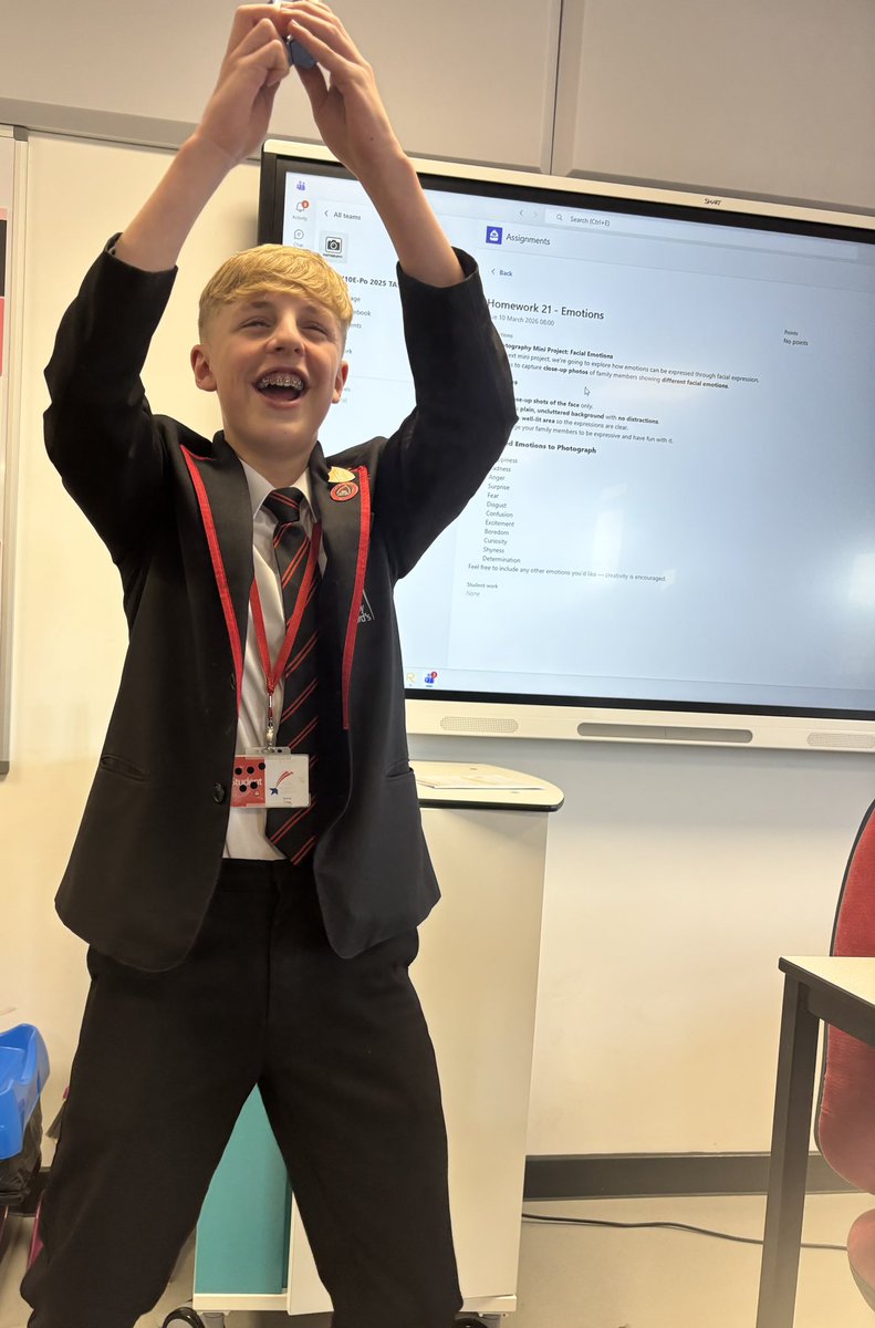 Huge congratulations to our Photographer competition winner! He was absolutely over the moon to win our ‘Emotions’ image capture challenge. Brilliant animated expressions stole the show and brought much energy to the lesson!  #GCSEPhotography #creativelearning #expressyourself