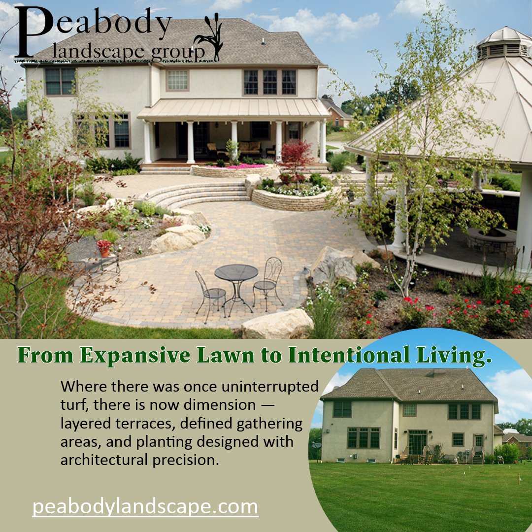 PbodyLandscape's tweet photo. What was once an open, undefined lawn is now a layered landscape of terraces, gathering spaces, and architectural planting — designed for connection and effortless living. 

#LandscapeDesign #OutdoorLiving #BackyardDesign #OutdoorSpaces https://t.co/BFY3DafDy2