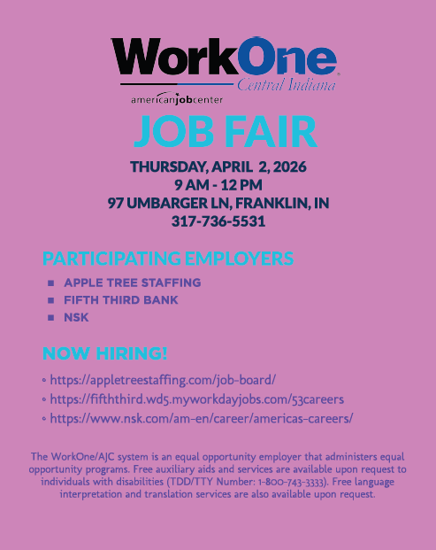 April Job Fair.  Thursday 2/2/26 9am to 12pm.
