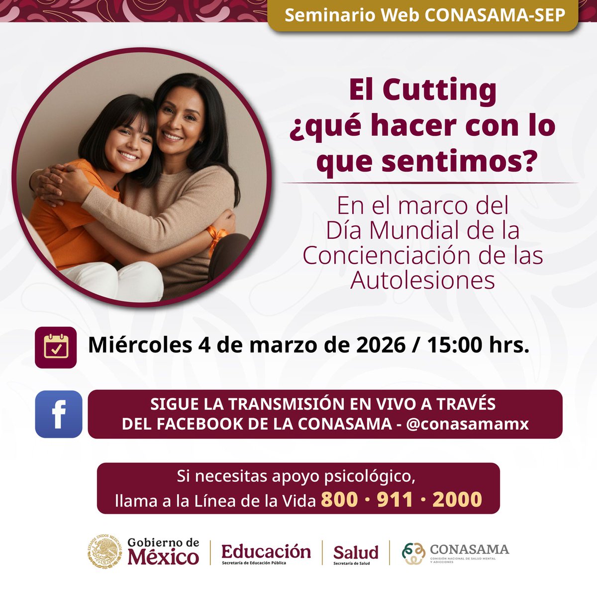 PREPAOFICIAL123's tweet photo. En el Marco del Dia Mundial de la Concienciación de las Autolesiones, se llevará a cabo un Seminario de la CONASAMA, denominado "EL CUTTING ¿QUE HACER CON LO QUE SENTIMOS?
📍A través de Facebook https://t.co/wJBqbesA9Y
@SEP_mx
@SSalud_mx
@conasamamx
@Edomex
@SaludEdomex https://t.co/ZbMINY8zE1