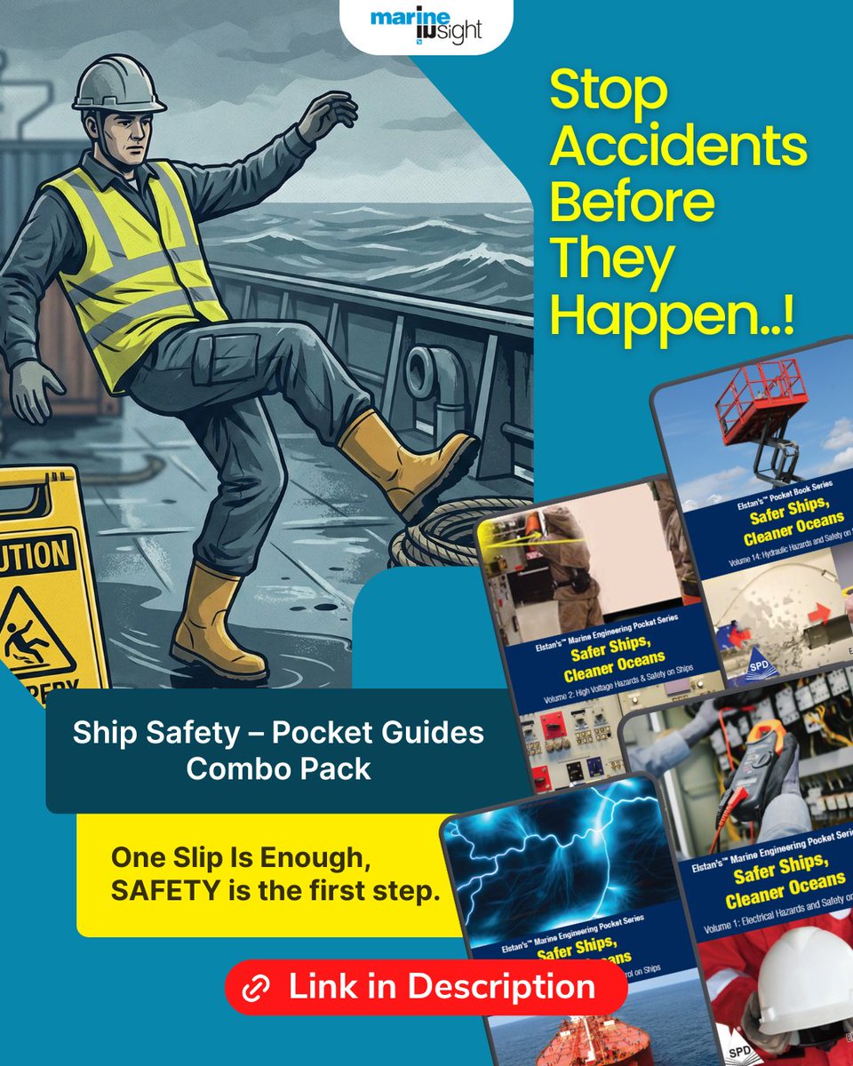 MarineInsight's tweet image. 🚢The #deck of a ship is unforgiving. Whether it’s a slippery surface or a complex #engine room task, knowledge is your best PPE
 
⚓Master every critical #shipboard risk with our #ShipSafety Pocket Guide Combo Pack
👇 tinyurl.com/55fbh7ua

#Seafarers #SafetyAtSea #Shipping