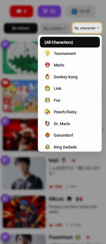 smash_search's tweet photo. You can now check live Smash streams at a glance.
Filter by character or country.
Supports Twitch and YouTube.
Instantly see who’s streaming in real time.
Feel free to check it out.
 https://t.co/ts2jNUTDkE https://t.co/XpxQRIWA2K