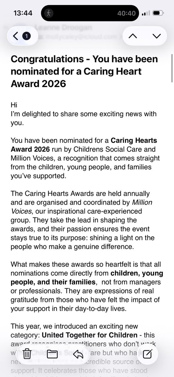 mollycaleyrncx's tweet photo. Such a special email to receive whilst on mat leave💌 the fact a young person has taken the time to nominate me is too much🥹🥹🥹 https://t.co/2FKFRxO00L