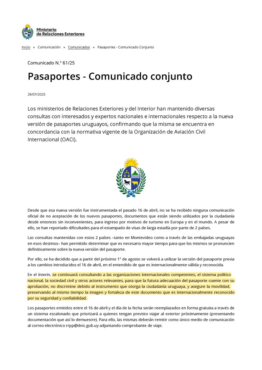 jkmejias's tweet photo. En el Comunicado N.° 61/25, @CancilleriaUy y @Minterioruy anunciaron “consultas para adecuar el pasaporte y garantizar que no discrimine por el instrumento que otorga la ciudadanía uruguaya y asegure la movilidad”.
218 días después, solo hay SILENCIO. 
¿Dónde quedó el compromiso? https://t.co/2cWS25o17z