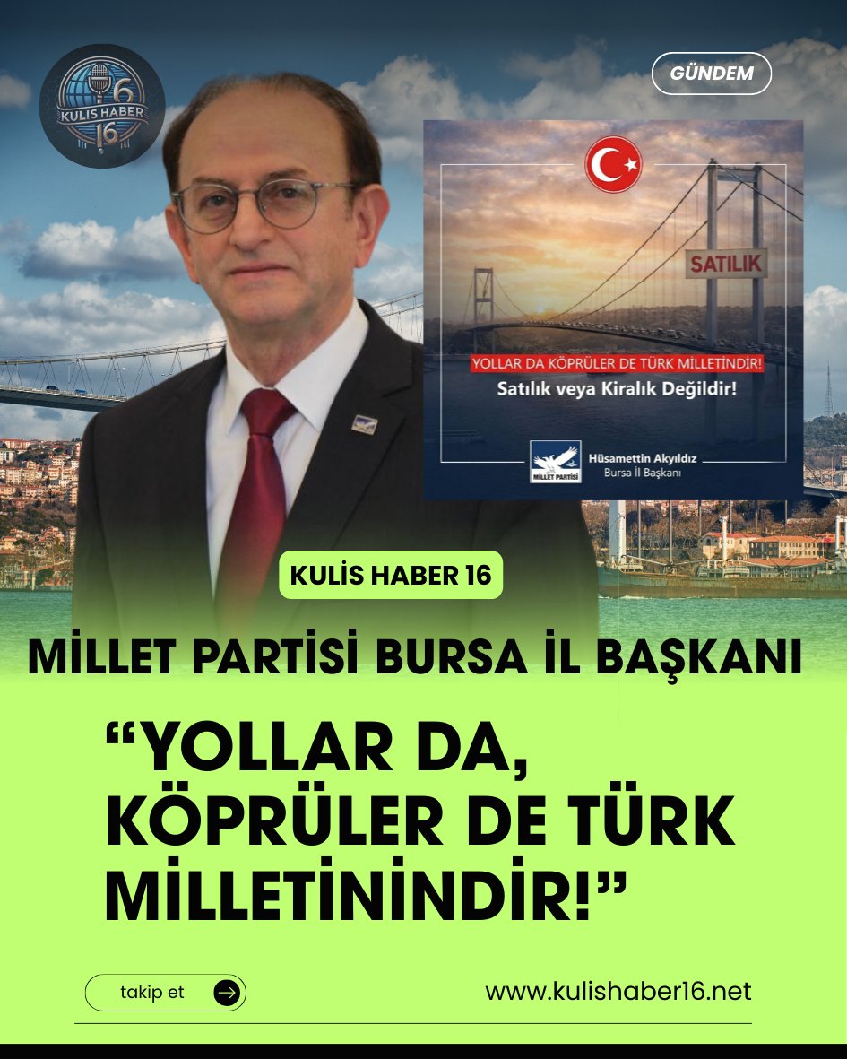 kulishaber16's tweet photo. Köprü ve otoyol gelirlerinin özel şirketlere devri tartışılıyor.
Siz ne düşünüyorsunuz? 👇
#bursa #milletpartisi #husamettinakyildiz https://t.co/t3weJYtenR