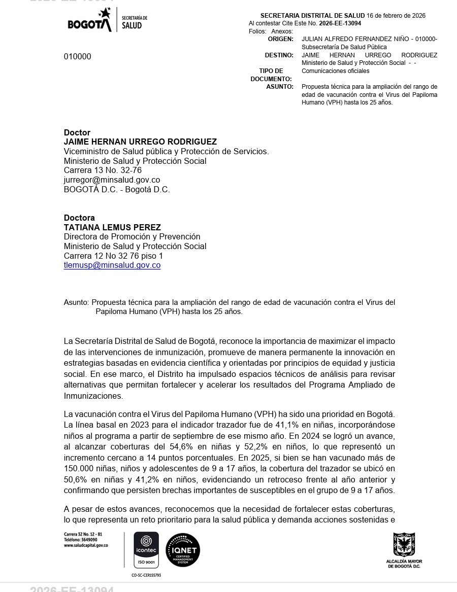 JFernandeznino's tweet photo. En el marco del día de concienciación sobre el VPH, la Secretaría Distrital de Salud reitera esta solicitud hecha al @MinSaludCol, para ampliar inclusión hasta 25 años de esta vacuna 

La ampliación está sustentada en evidencia científica y reduciría inequidades históricas https://t.co/vpM5vqgrDZ
