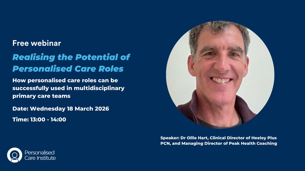There’s still time to join our free webinar, ‘Realising the Potential of Personalised Care Roles.’

Dr Ollie Hart and Frank Frost (Heeley Plus PCN) will explore neighbourhood leadership and practical implementation of personalised care roles
eventbrite.com/e/realising-th…