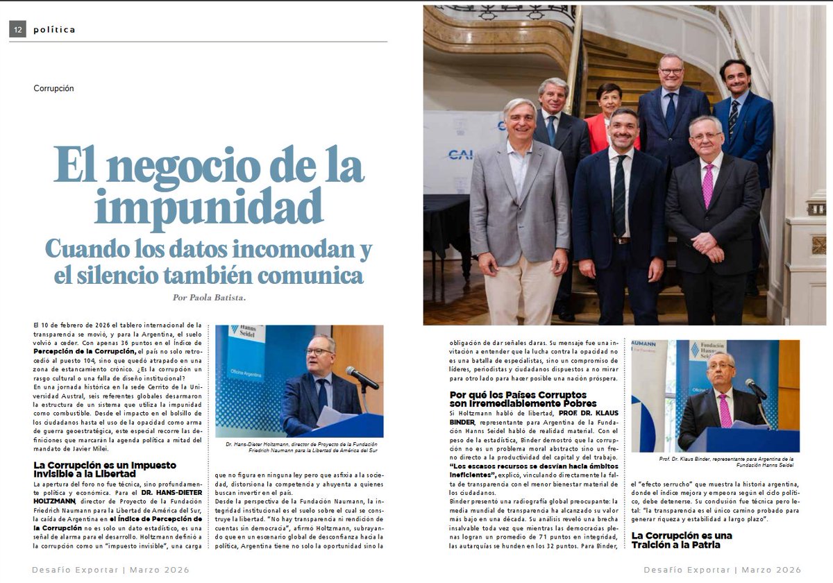 El negocio de la impunidad. Cuando los datos incomodan y el silencio también comunica 🖊️Paola Batista

Lectura en revista
issuu.com/desafioexporta…

Lectura en dispositivos
issuu.com/desafioexporta…

<a href="/FNFSudamerica/">Friedrich Naumann para la Libertad Sudamérica</a> <a href="/HannsSeidel/">Fundación Hanns Seidel Argentina</a> <a href="/UnivAustral/">Universidad Austral</a> <a href="/AustralDerecho/">Austral Derecho</a> <a href="/KonstantinKuhle/">Konstantin Kuhle</a>