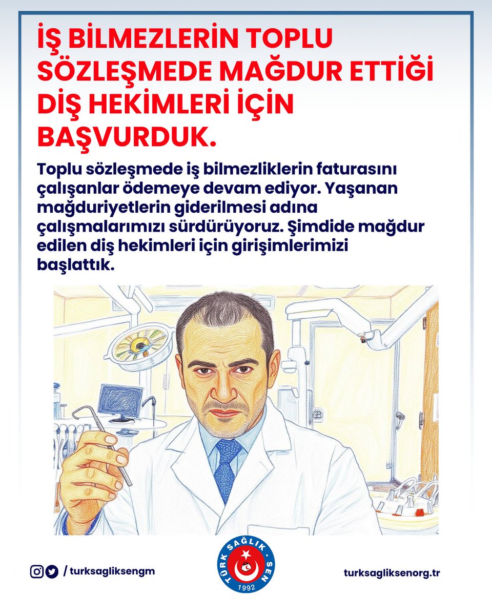 turksagliksengm's tweet photo. İŞ BİLMEZLERİN TOPLU SÖZLEŞMEDE MAĞDUR ETTİĞİ DİŞ HEKİMLERİ İÇİN BAŞVURDUK. 
 
Sendikamız Türk Sağlık-Sen tarafından Sağlık Bakanlığı’na bir başvuru yapılarak, 8. Dönem Toplu Sözleşme’de ADSM ve ADSH dışındaki sağlık kuruluşlarında görev yapan diş hekimlerinin mağdur edildiği belirtilerek mağduriyetlerinin giderilmesi istendi.

Ayrıntılar için👇
https://t.co/emo5jTlHWe