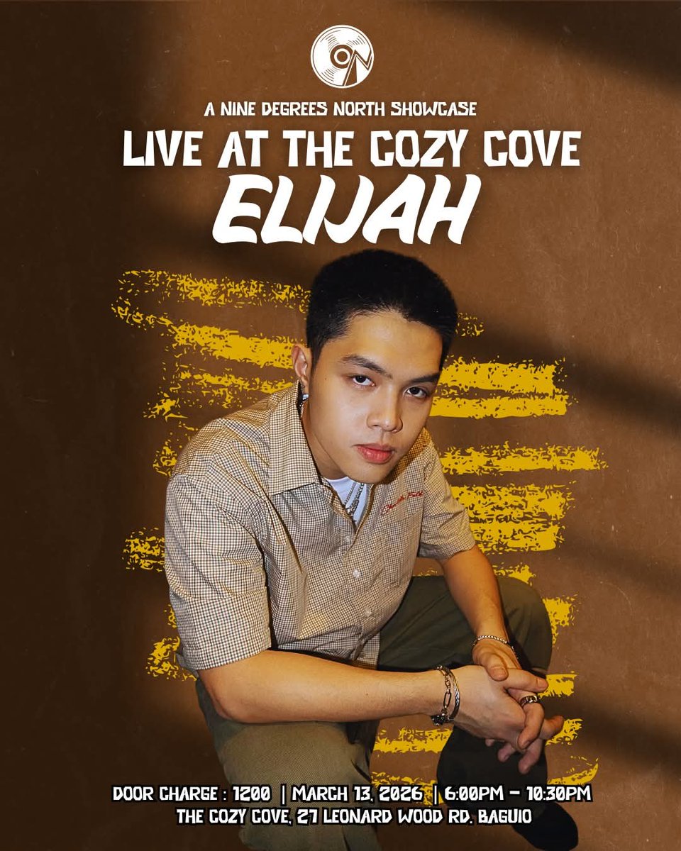 Inviting y'all to watch our best guy, Live at the Cozy Cove, Baguio City on March 13.

Door Charge is Php 1,200.00

Buy your tickets here 🔗: ticketmelon.com/ninedegreesnor…

See you there 🥹 <a href="/elijahcanlas_/">Elijah Canlas</a> 🤍

#ElijahCanlas #TheCozyCove
