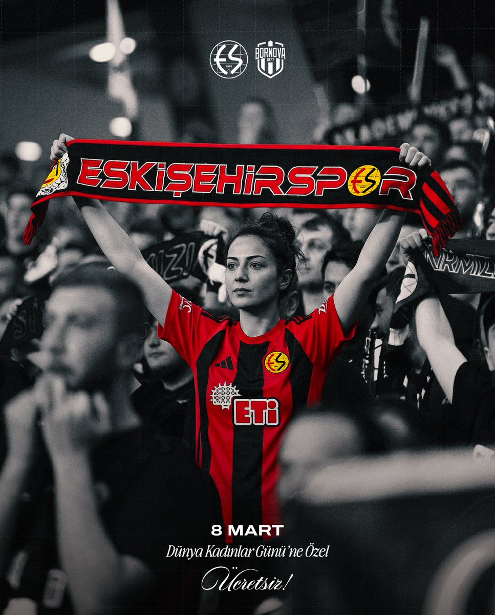 8 Mart Dünya Kadınlar Günü vesilesiyle, Pazar günü saat 15.30'da Bornova 1877 ile oynayacağımız karşılaşmada tüm kadın taraftarlarımızı ve 12 yaş altı çocuklarımızı Kuzey Kale Arkası tribünümüzde ücretsiz olarak ağırlıyoruz. 

Karşılaşmaya ait ücretsiz biletler, maç günü stadyum