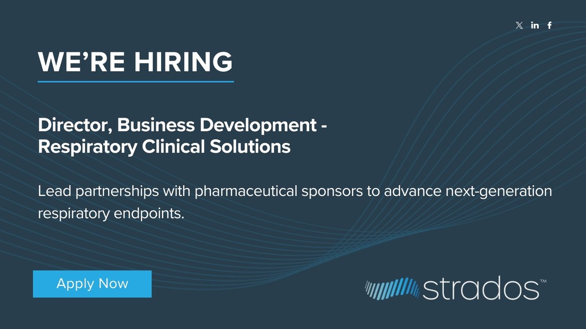 StradosLabs's tweet photo. We're #hiring!

We’re looking for a Director, Business Development – Respiratory Clinical Solutions to help build strategic partnerships with pharma and biotech sponsors advancing objective respiratory endpoints in clinical trials.

Learn more: https://t.co/ncehaJvqnO https://t.co/Xtb4lQmxXS