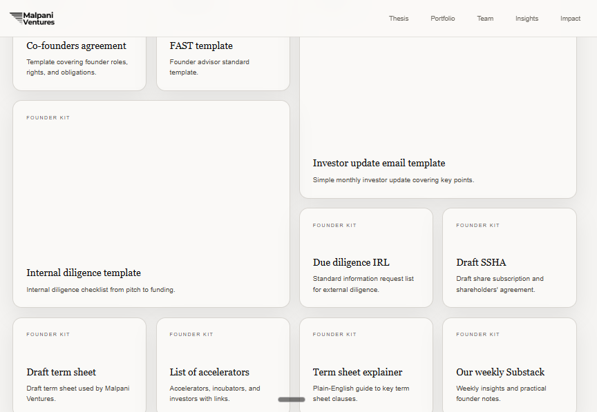 Founders,
Do check out the Resources section under the Thesis Tab - tons of handy explainers and lists available including the standard term sheet used by MV!