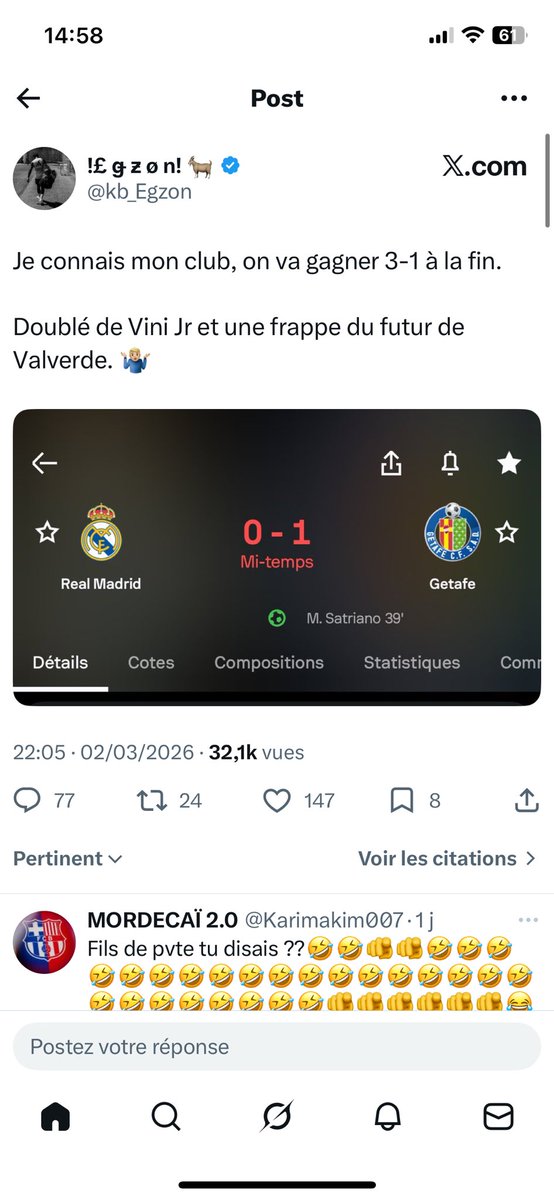 DCriterium's tweet photo. @kb_Egzon Reste concentré sur ton équipe stp on veut pas de ton avis médiocre 😉 https://t.co/01CU5SPLHP