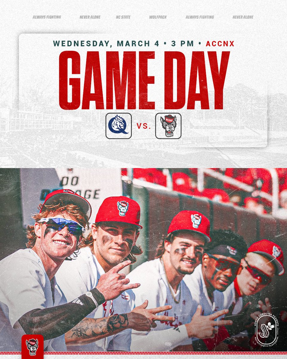 NCStateBaseball's tweet photo. Keep it rolling. 

🆚: Queens
⏰: 3 p.m.  
🏟️: The Doak
📺: ACCNX 
📊: https://t.co/FAtt4jgnaR
📻: @WKNC881 | @varsitynetwrk
🥜: @NCpeanuts https://t.co/TpeHBNak8u