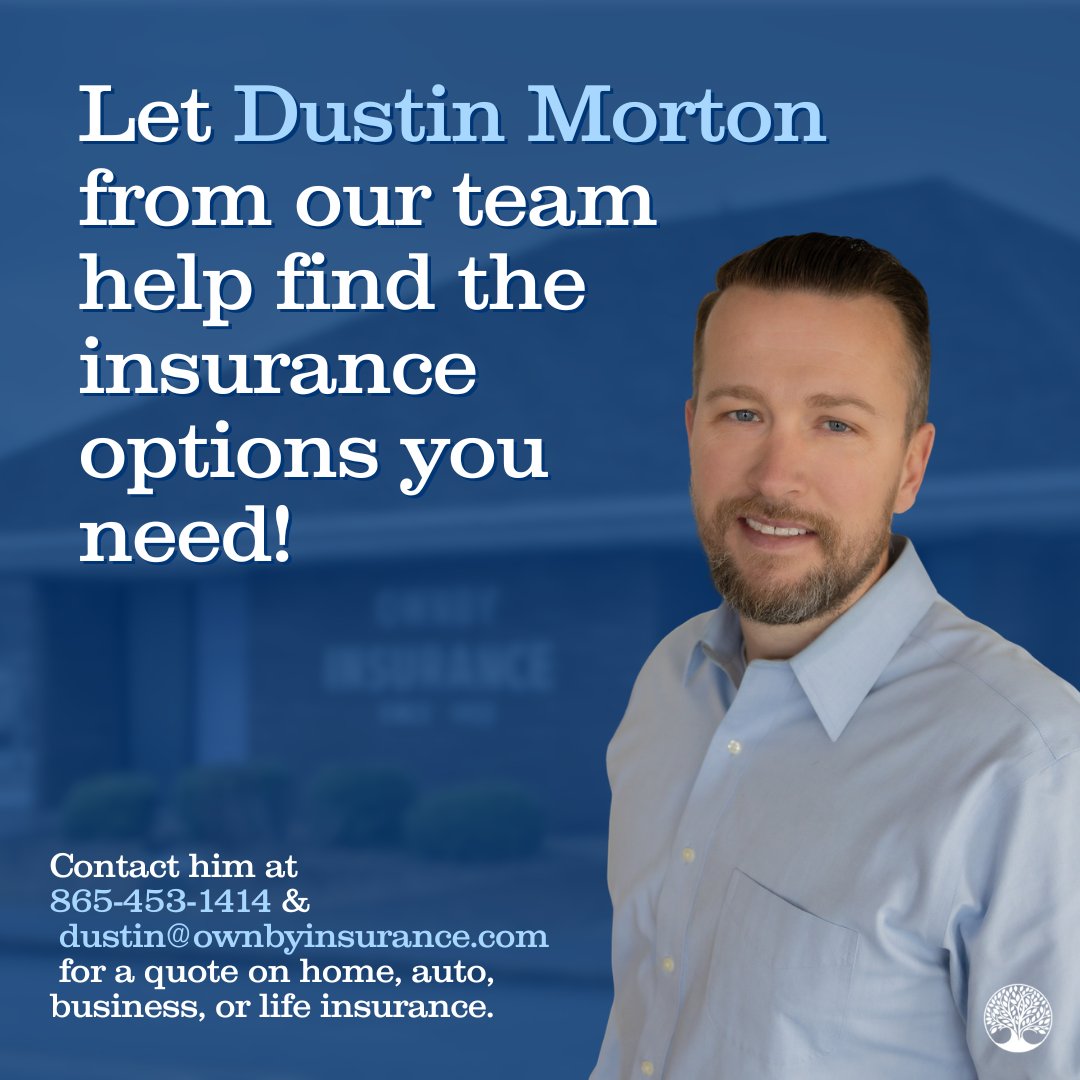 OwnbyInsurance's tweet image. Looking for coverage that fits your needs? Let Dustin Morton from our team help you explore your options.

Call 865.453.1414 or email dustin@ownbyinsurance.com to get started.

#OwnbyInsurance #LocalAgent #InsuranceHelp #HomeAutoLife #SevierCounty